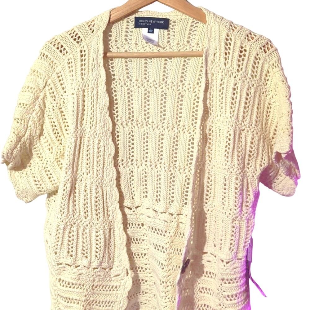NWT Jones New York Large White/Cream Linen-Cotton Button Top/Cardigan [0030]